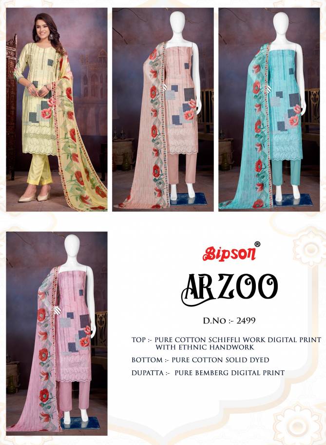 Aarzoo 2499 By Bipson Pure Cotton Schiffli Printed Dress Material Wholesale Shop In Surat
